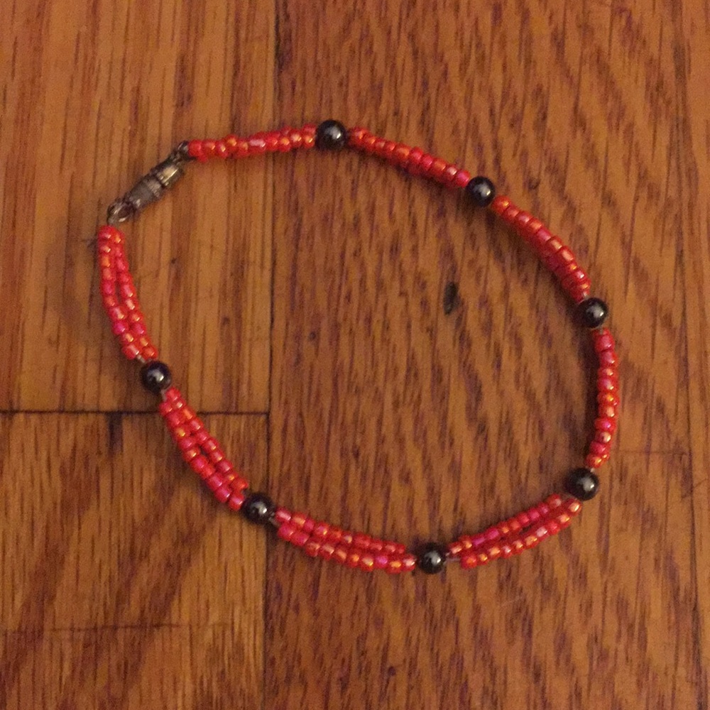 Simple Red+Black Beaded Bracelet